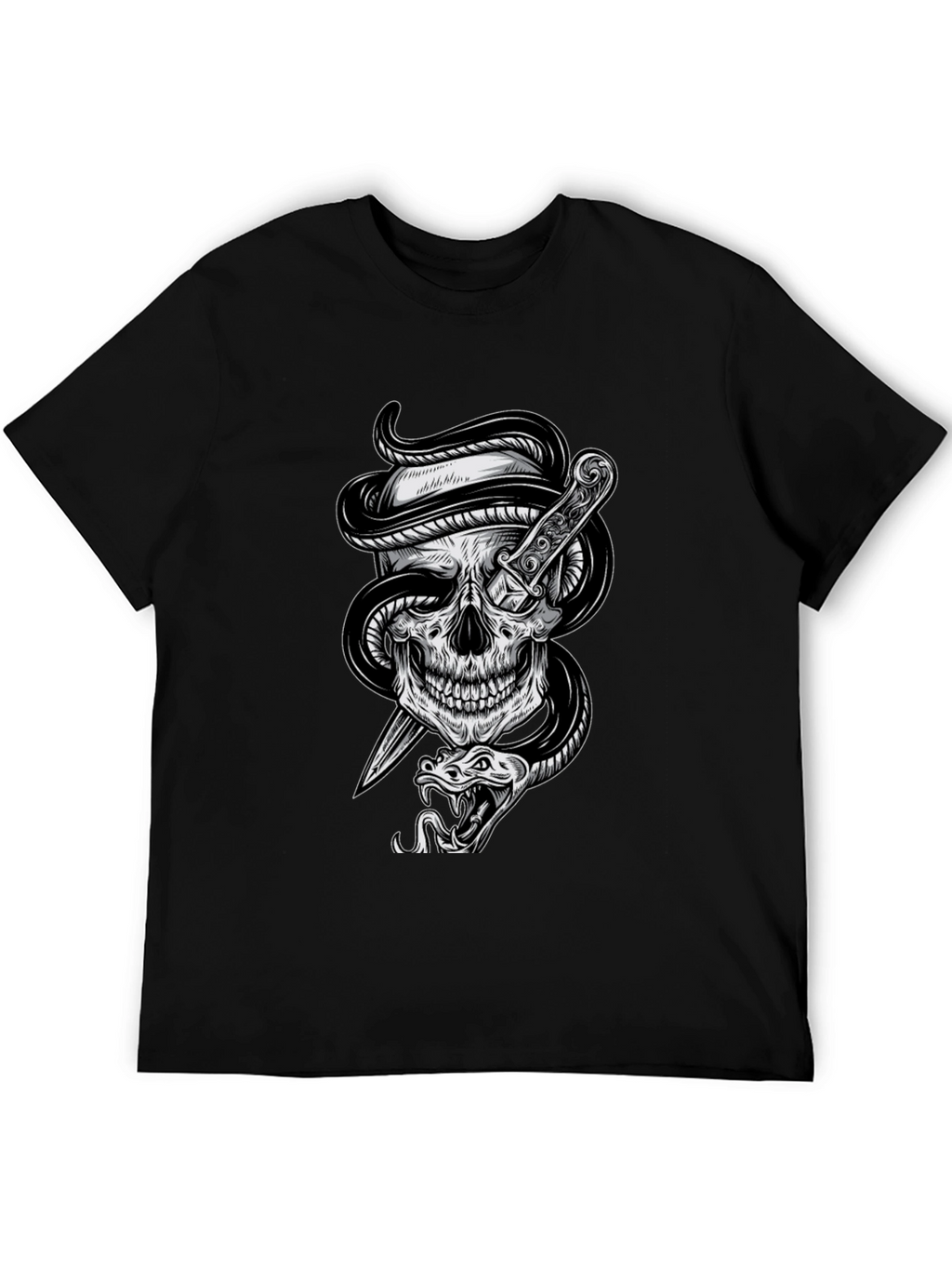 Skull Snake Dagger Graphic Tee - Mens Black T-Shirt