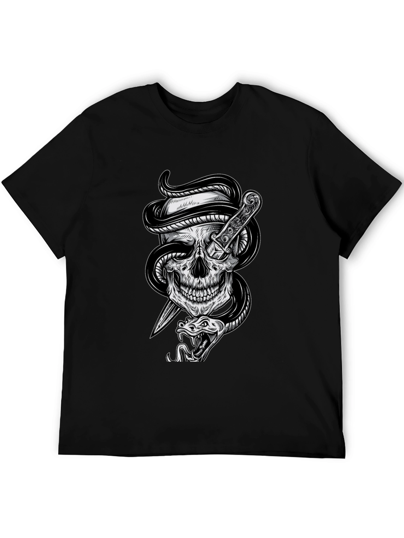 Skull Snake Dagger Graphic Tee - Mens Black T-Shirt