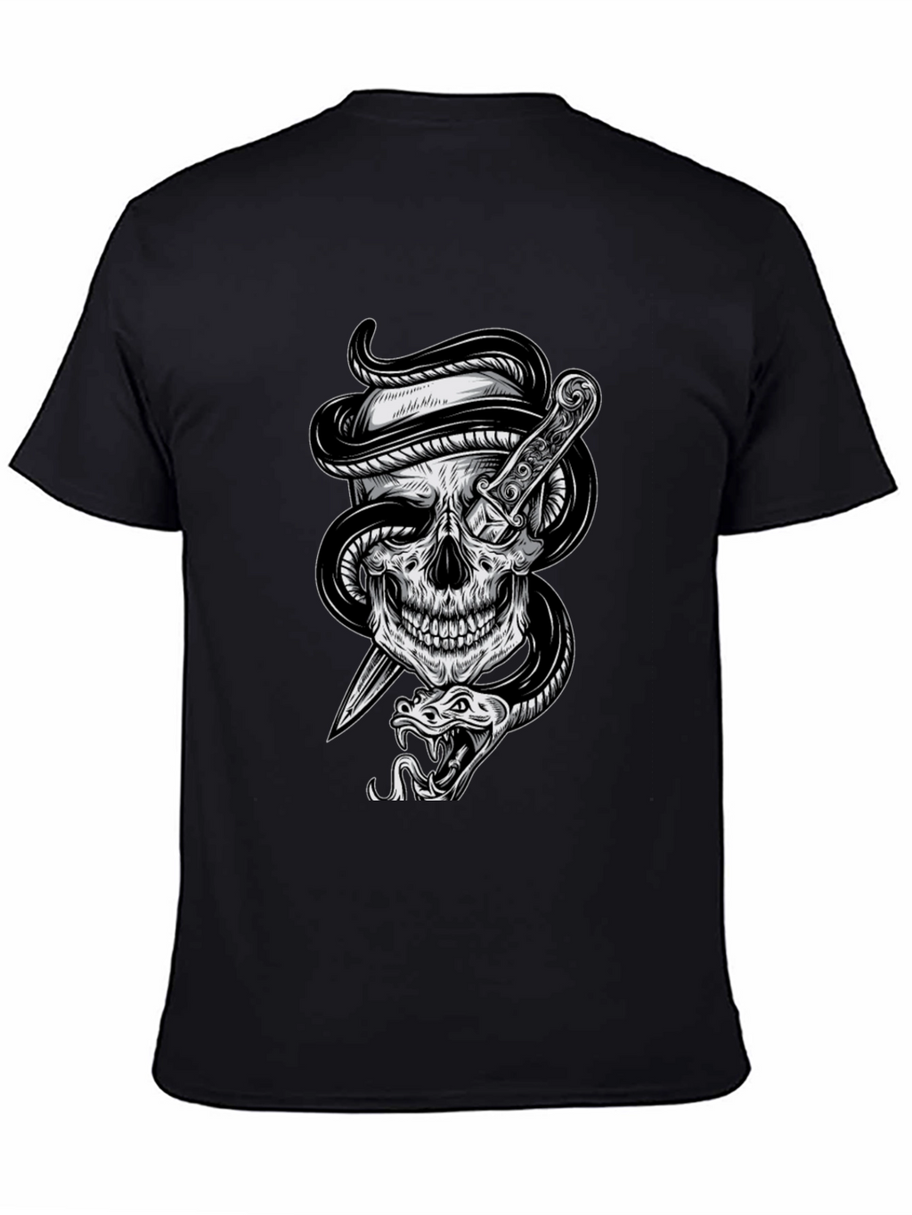 Skull Snake Dagger Graphic Tee - Mens Black T-Shirt