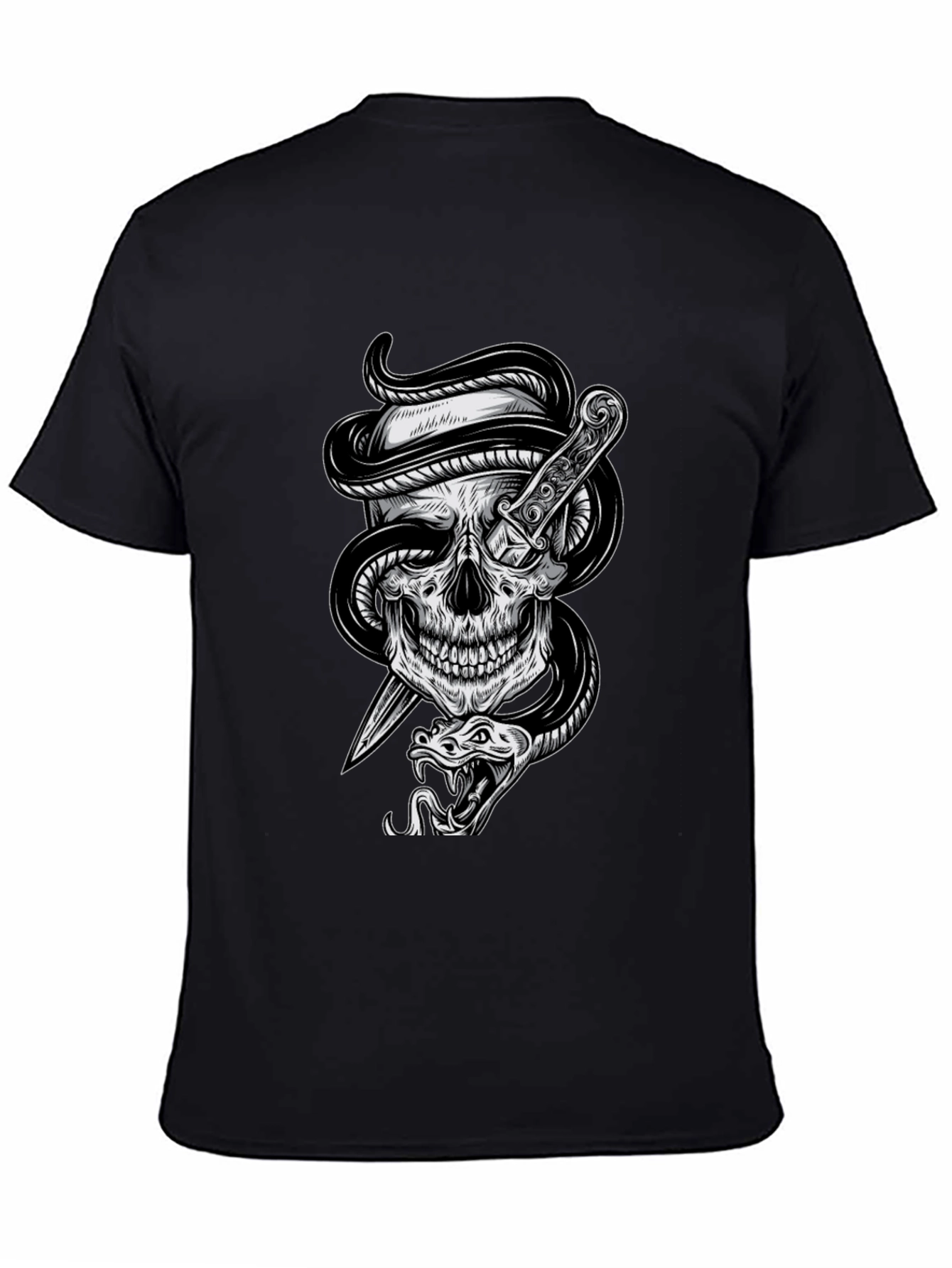 Skull Snake Dagger Graphic Tee - Mens Black T-Shirt