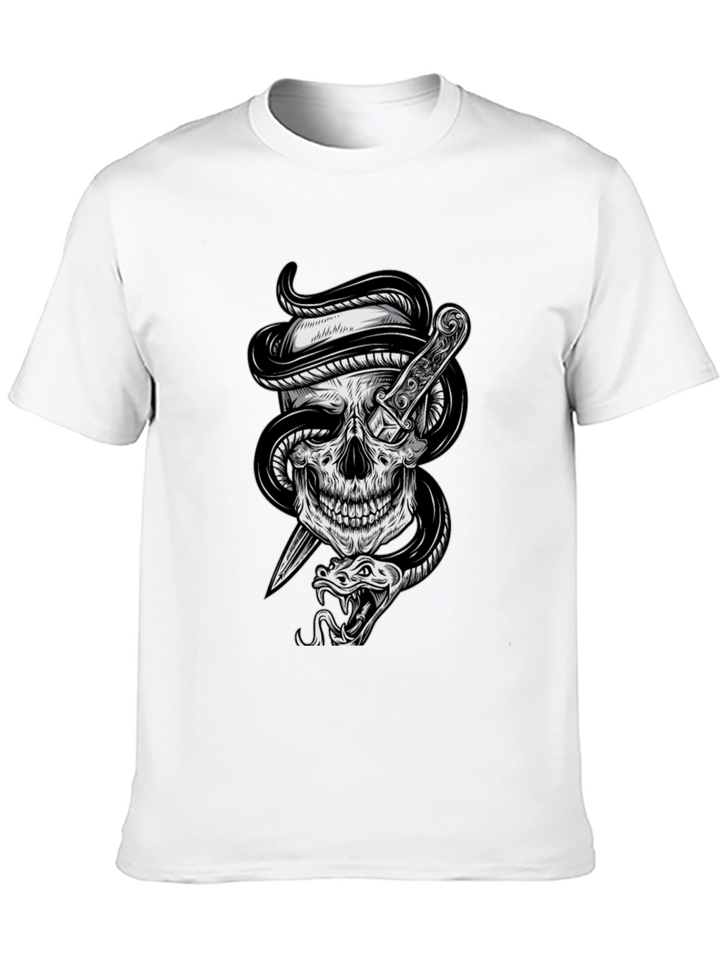 Skull Snake Dagger Graphic Tee - Mens Black T-Shirt