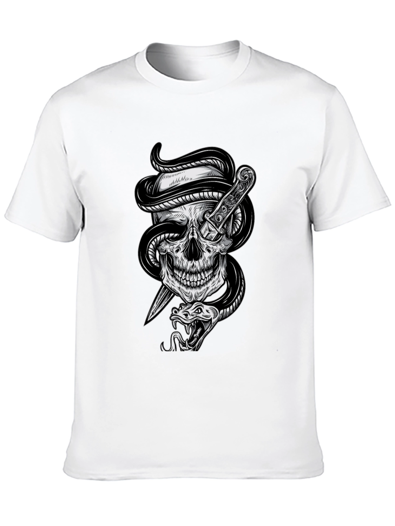 Skull Snake Dagger Graphic Tee - Mens Black T-Shirt