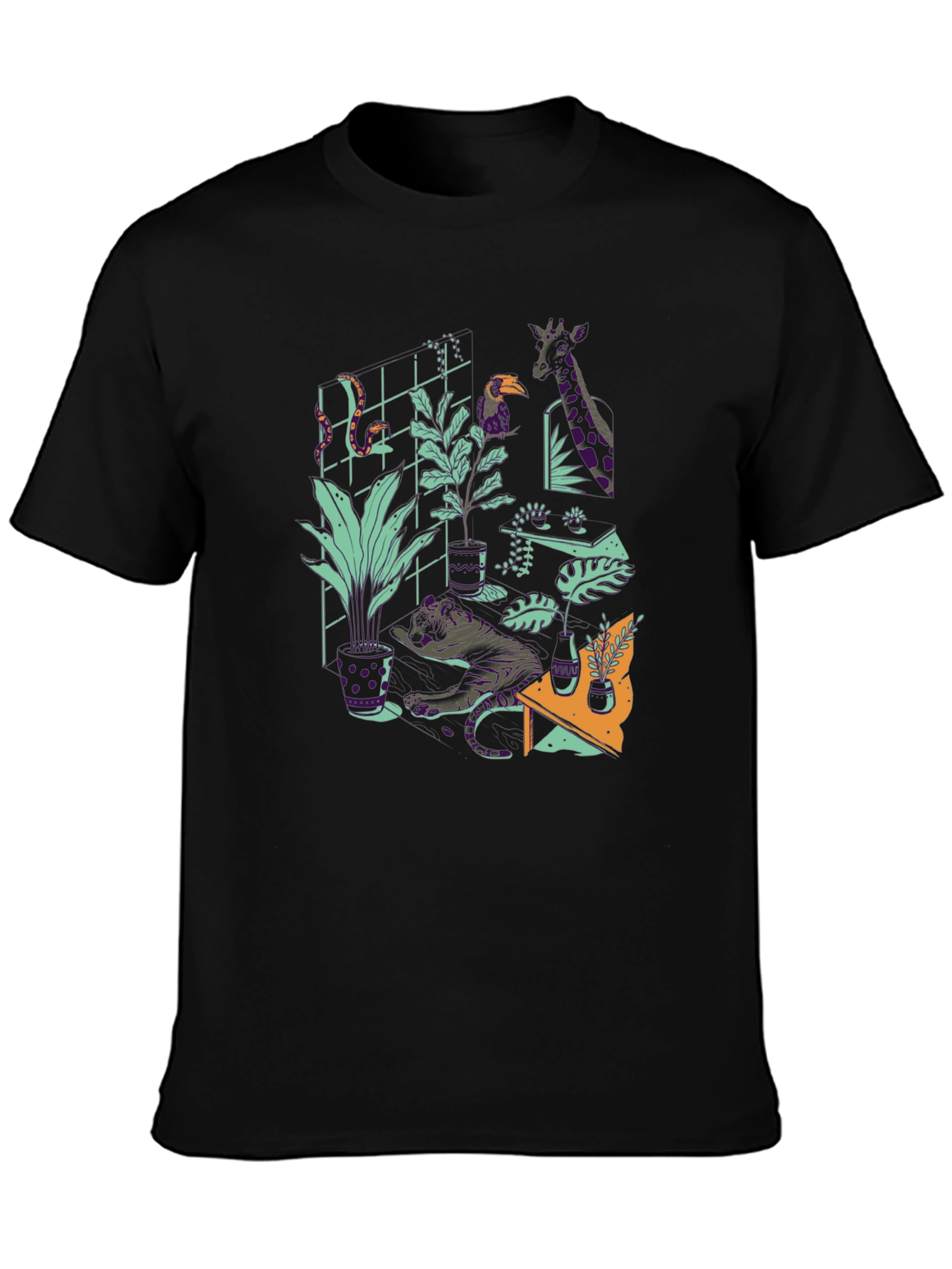 Jungle Animals Graphic Print Black T-Shirt