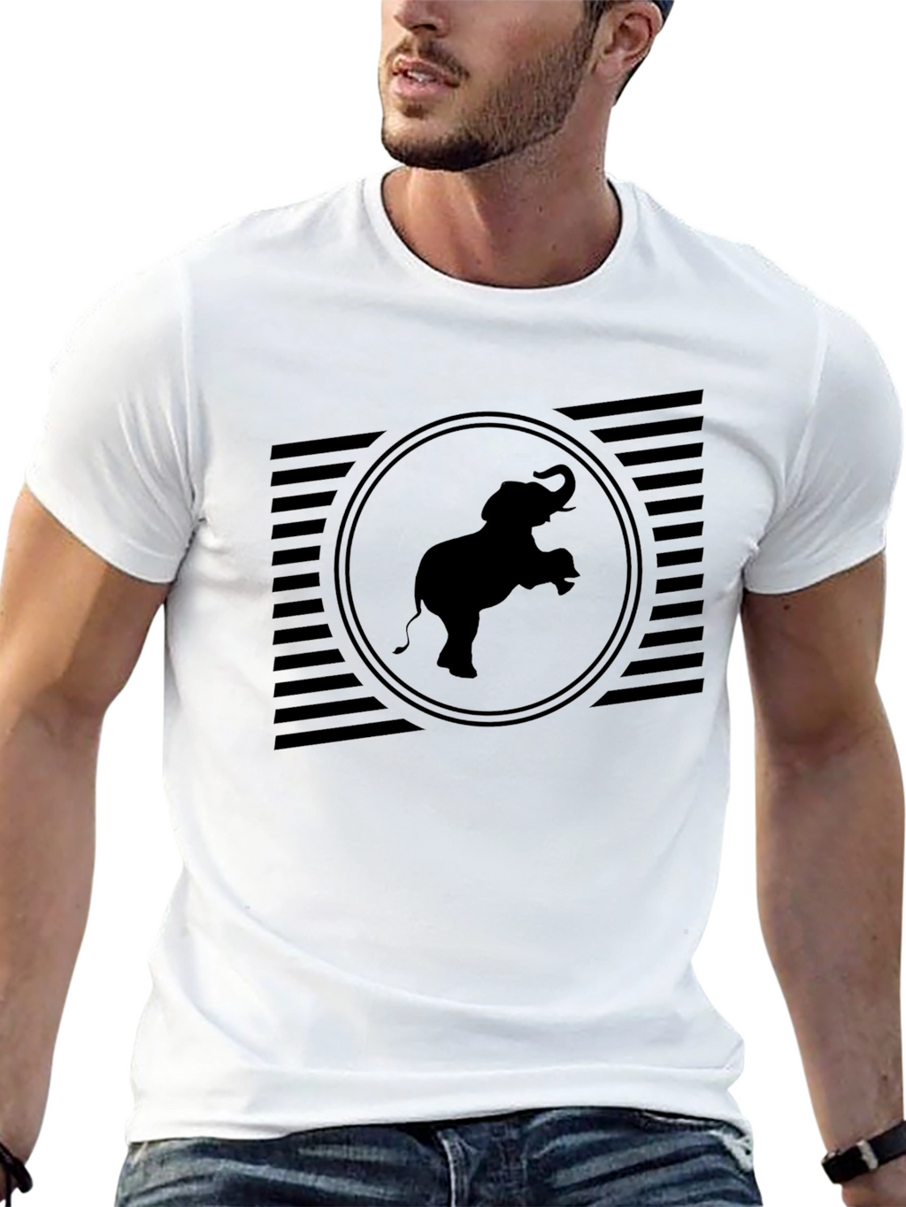 Elephant Graphic Tee - Black Crew Neck Shirt