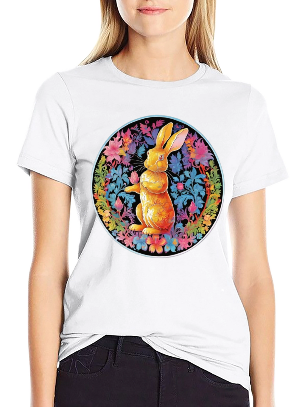 Floral Rabbit Graphic Tee - Easter Spring T-Shirt
