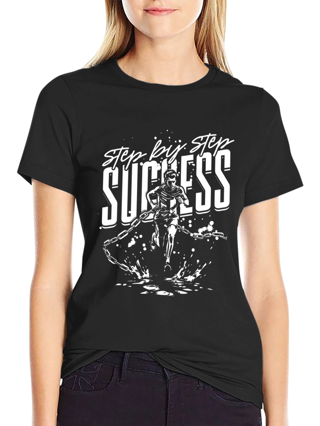 Step by Step Success Black Graphic T-Shirt