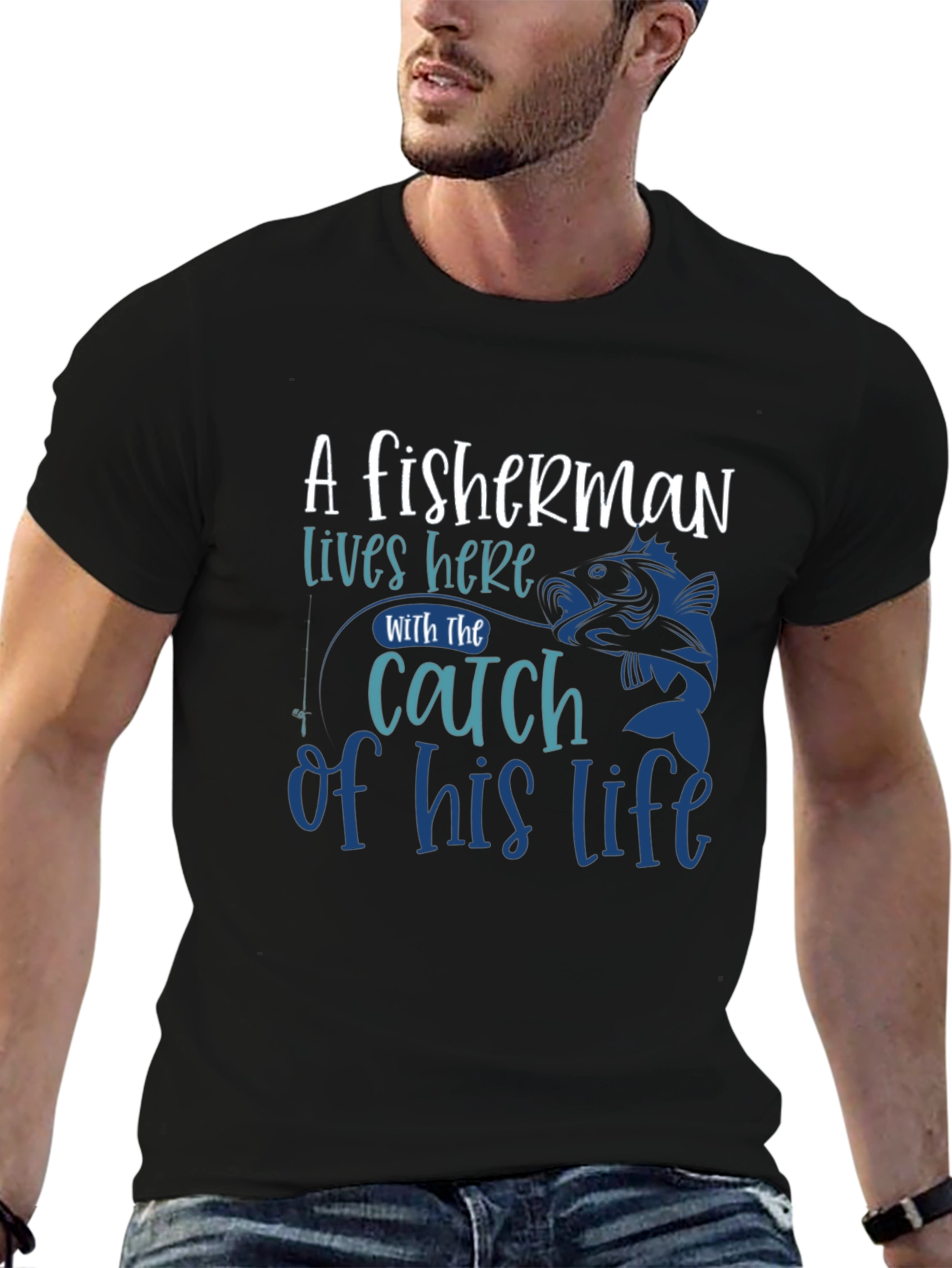 Fishermans Catch Graphic Tee - Stylish Black T-Shirt