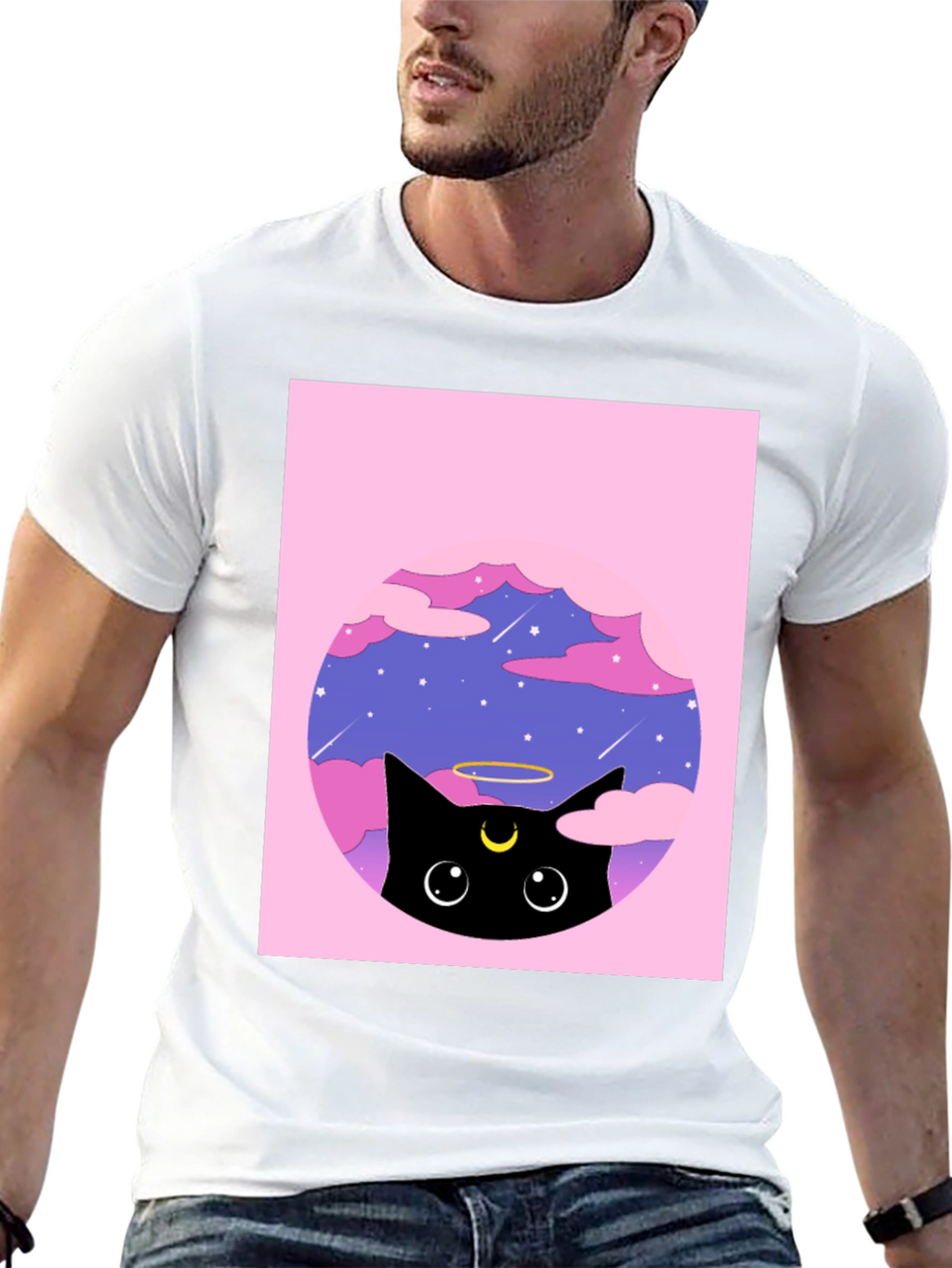 Black Cat in Clouds Graphic Tee