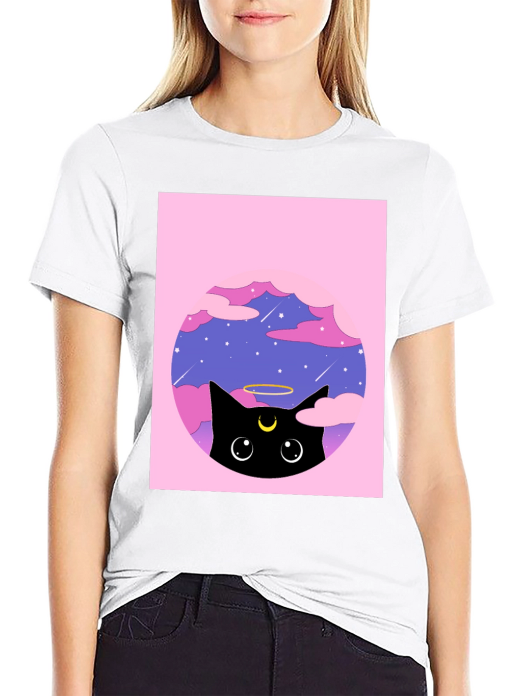 Black Cat in Clouds Graphic Tee