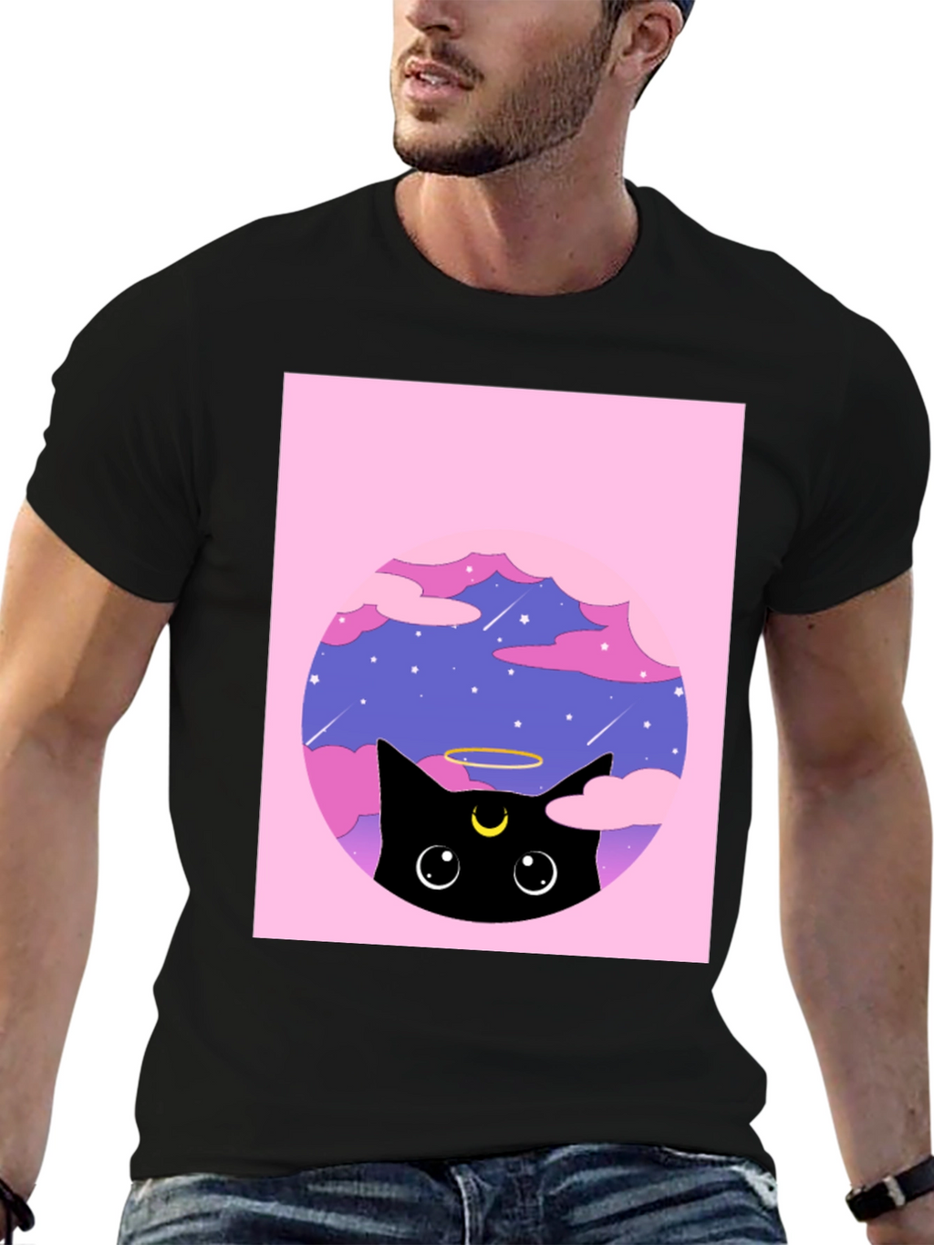 Black Cat in Clouds Graphic Tee