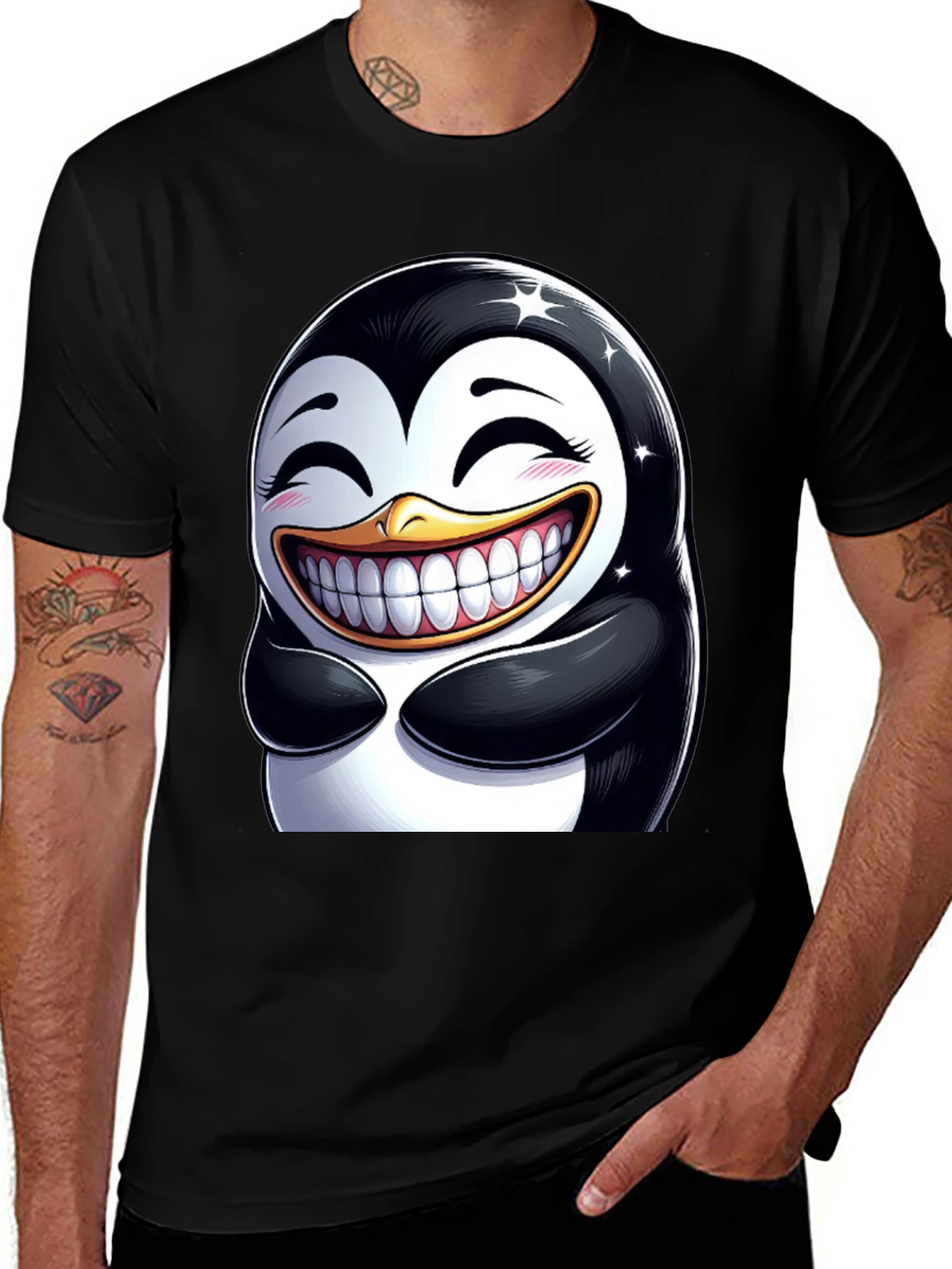 Funny Penguin Graphic Tee - Black Cotton Blend T-Shirt