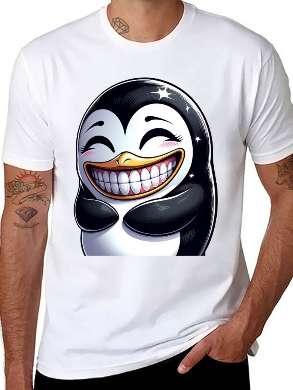 Funny Penguin Graphic Tee - Black Cotton Blend T-Shirt