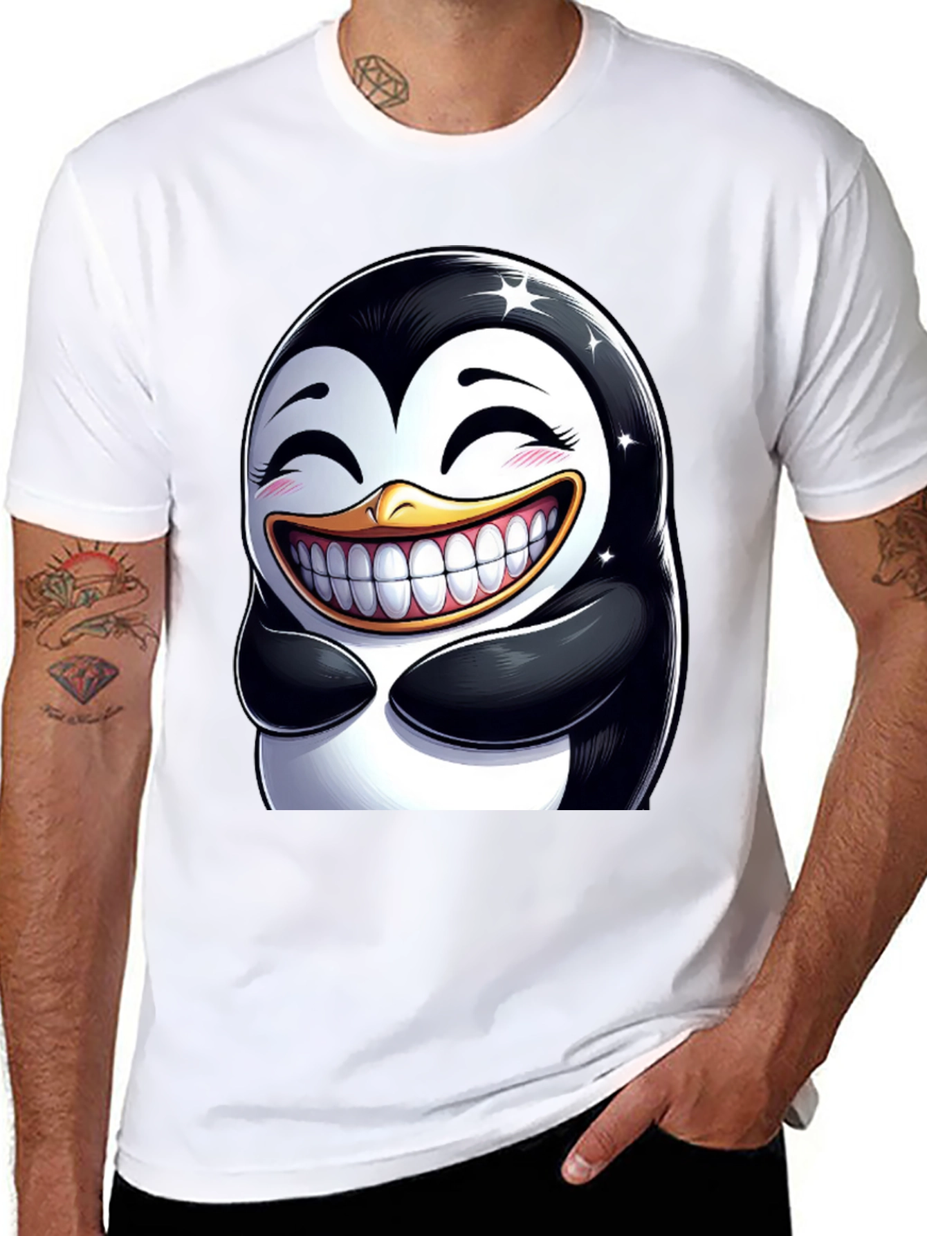 Funny Penguin Graphic Tee - Black Cotton Blend T-Shirt