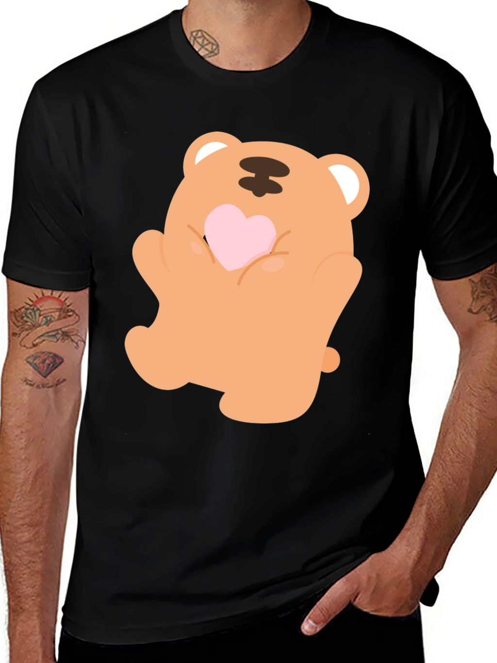 Cute Bear Holding Heart Graphic Tee