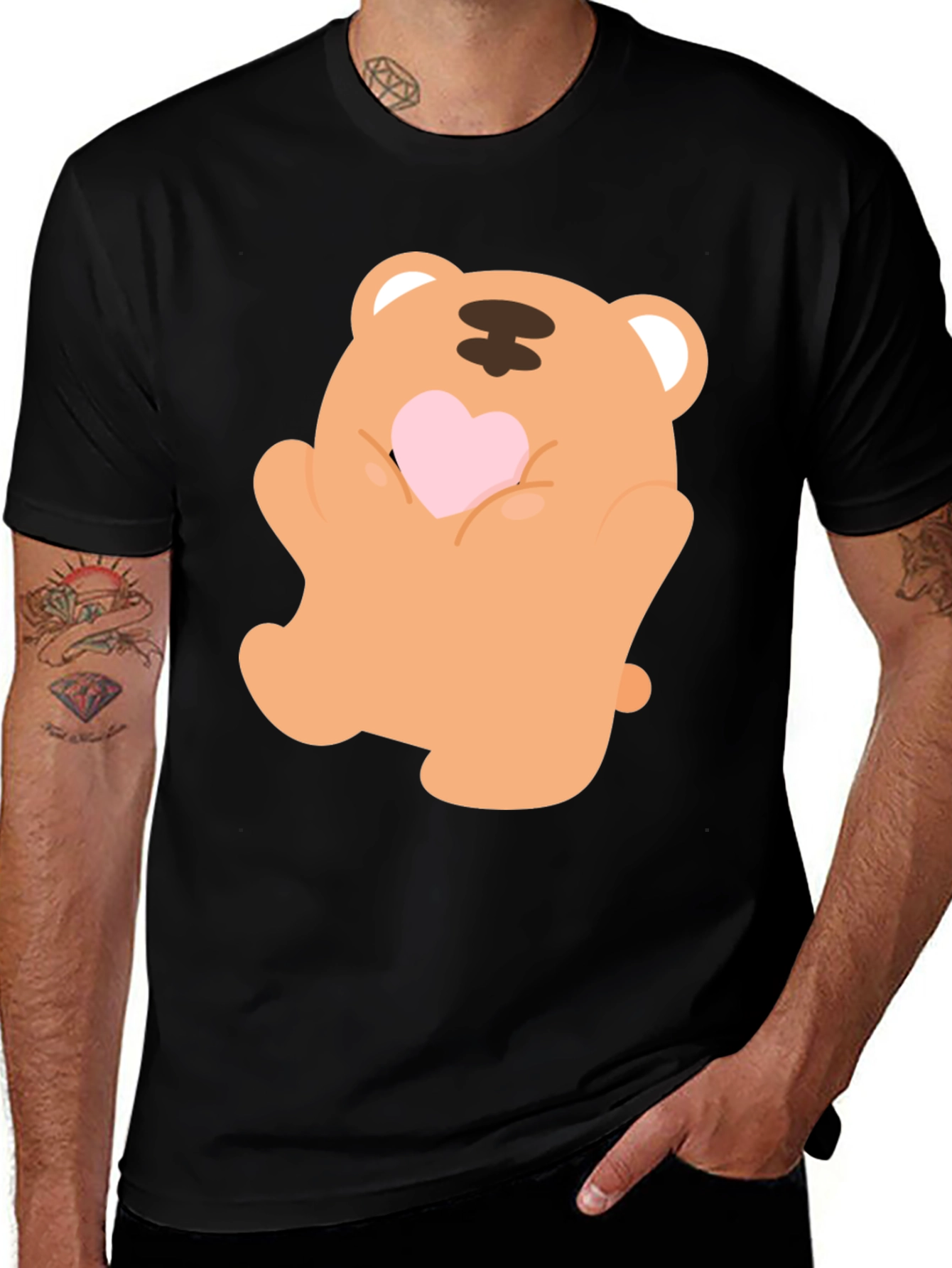 Cute Bear Holding Heart Graphic Tee