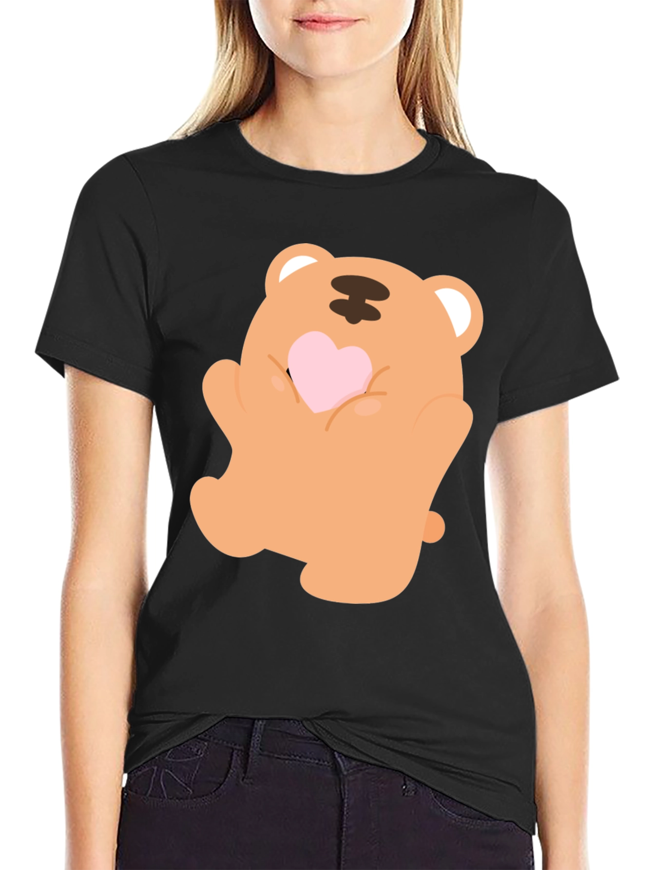 Cute Bear Holding Heart Graphic Tee