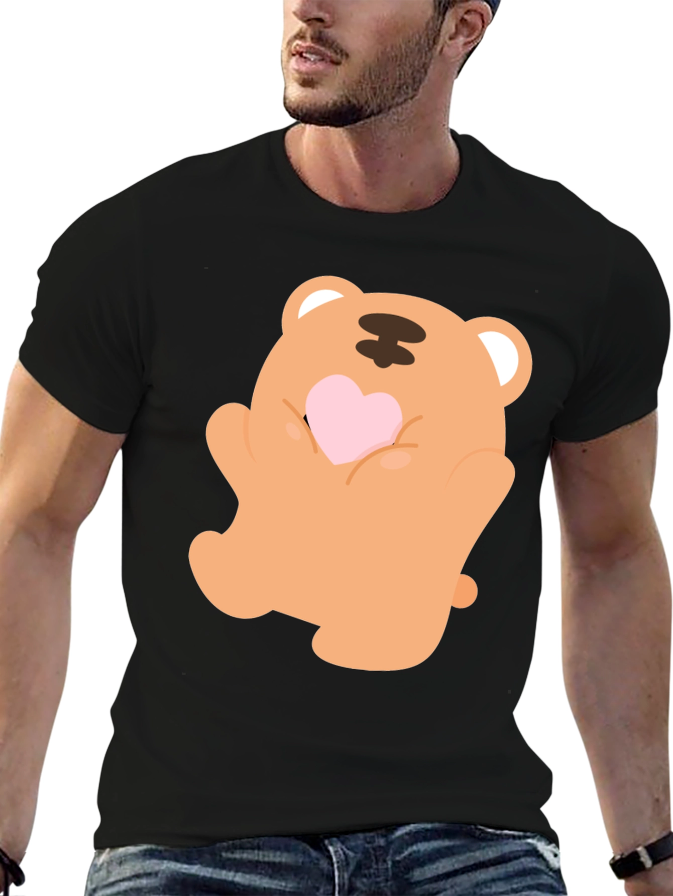Cute Bear Holding Heart Graphic Tee