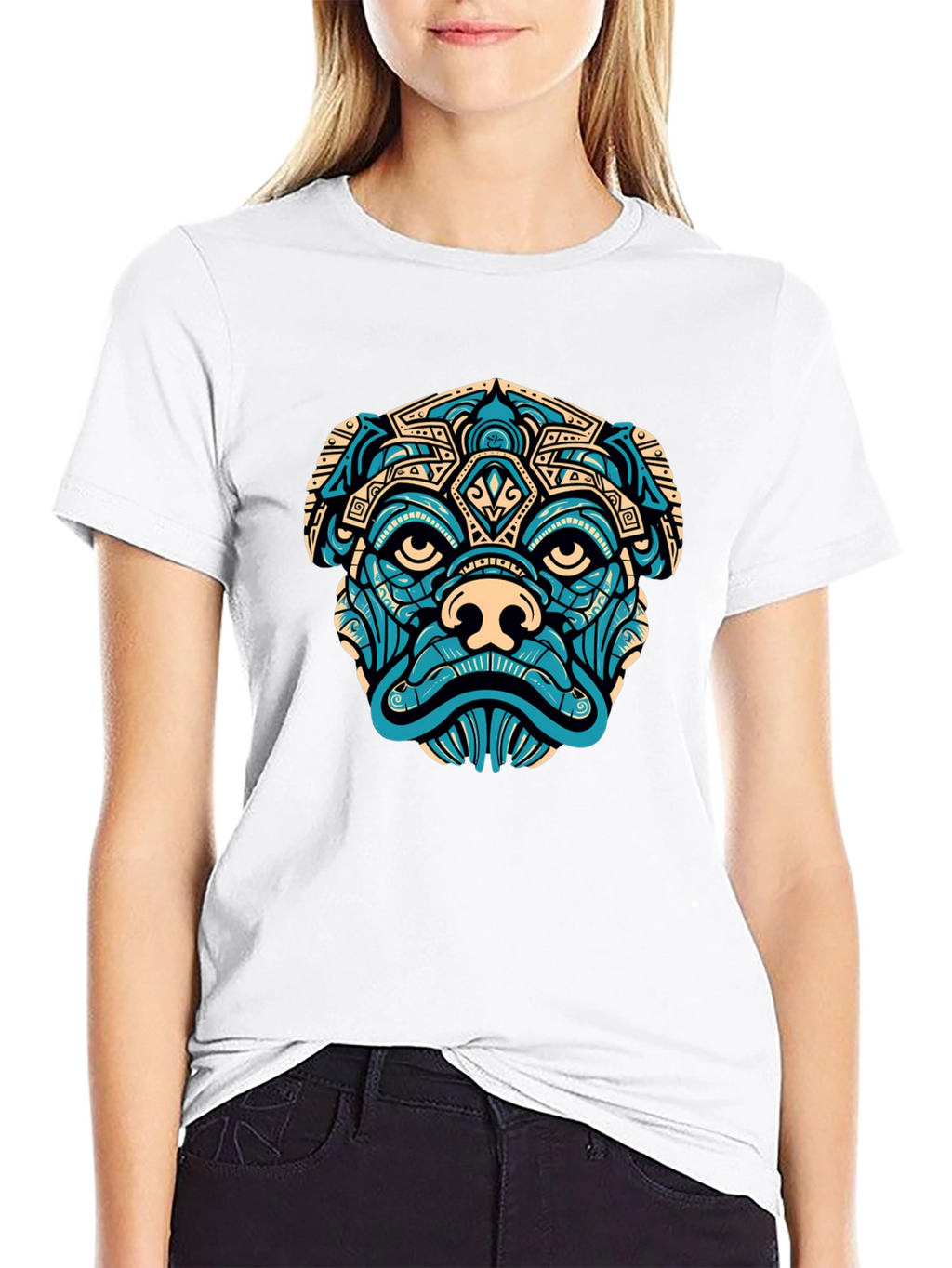 Aztec Pug Graphic T-Shirt - Black