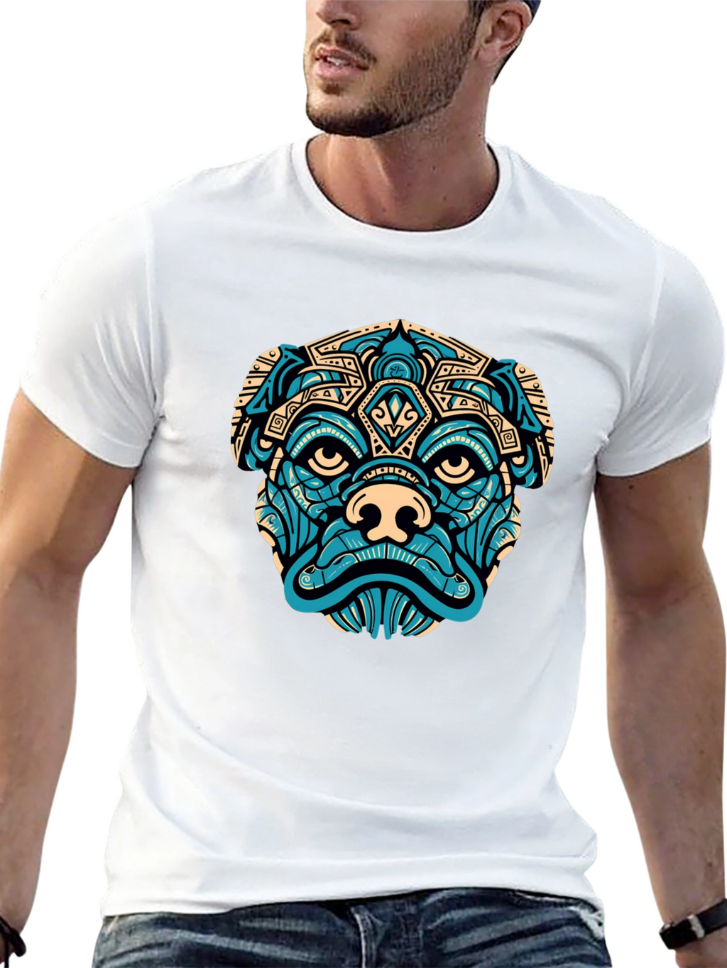Aztec Pug Graphic T-Shirt - Black