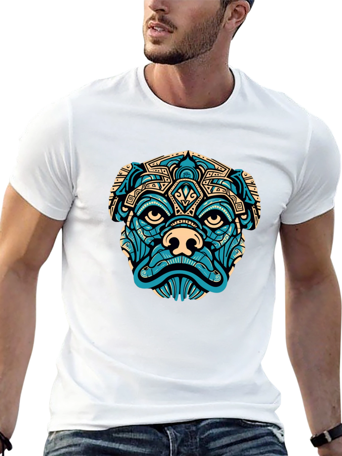 Aztec Pug Graphic T-Shirt - Black