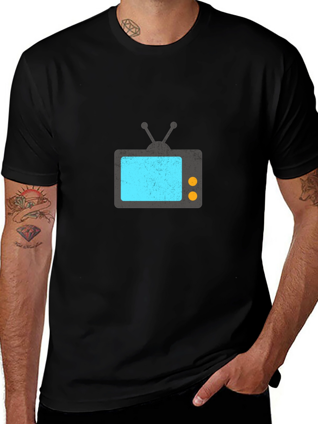 Retro TV Graphic Tee - Black Casual T-Shirt