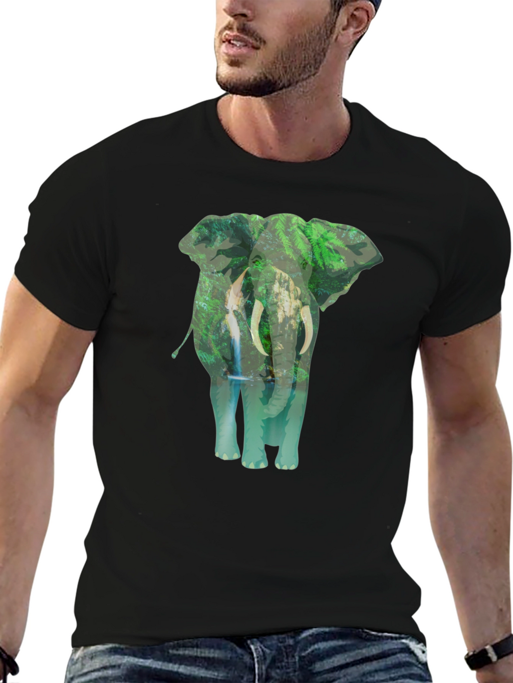 Elephant Jungle Graphic Tee - Black