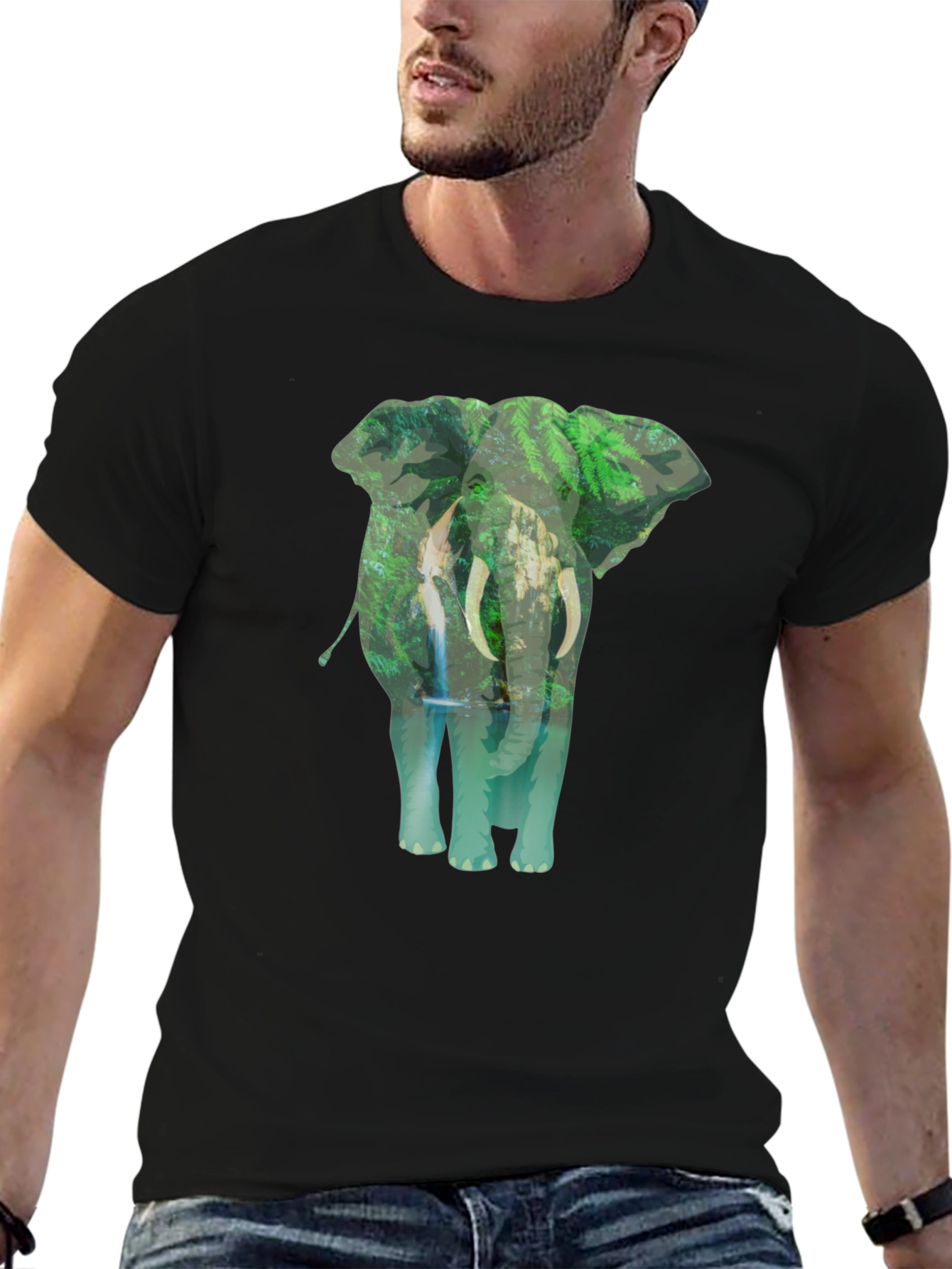Elephant Jungle Graphic Tee - Black
