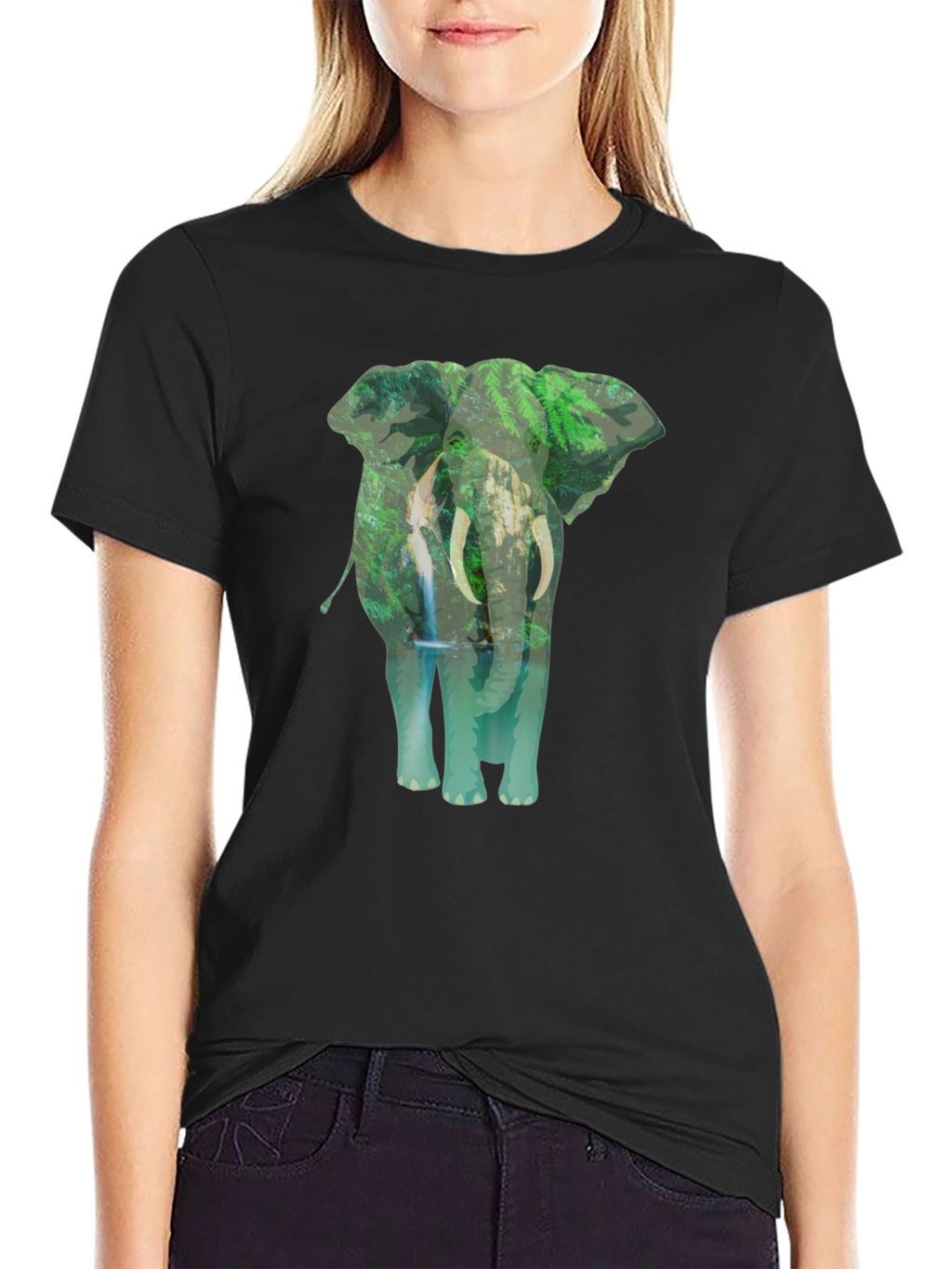 Elephant Jungle Graphic Tee - Black