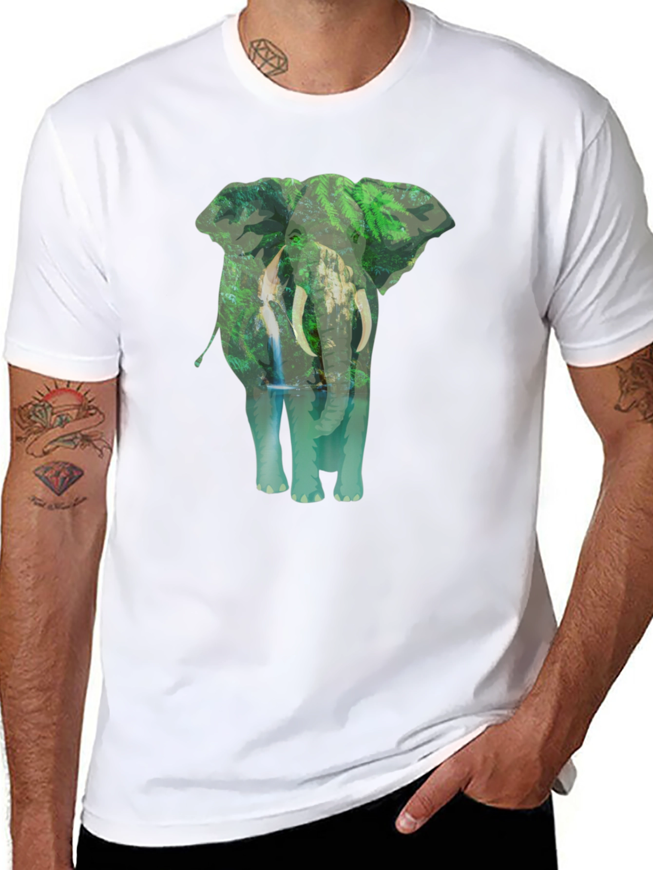 Elephant Jungle Graphic Tee - Black