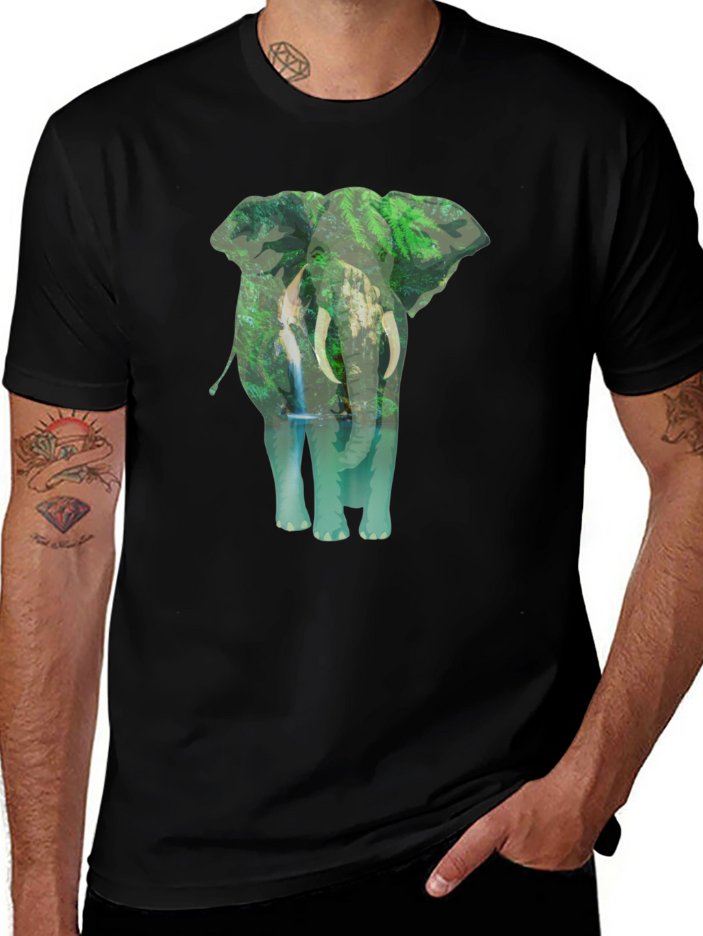 Elephant Jungle Graphic Tee - Black