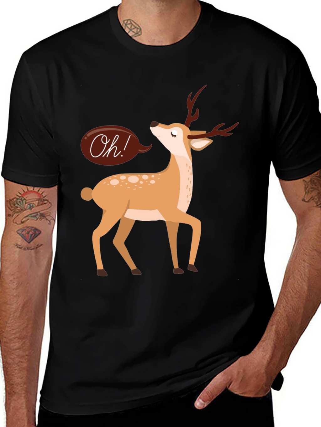 Oh Deer T-Shirt - Black Cotton Graphic Tee