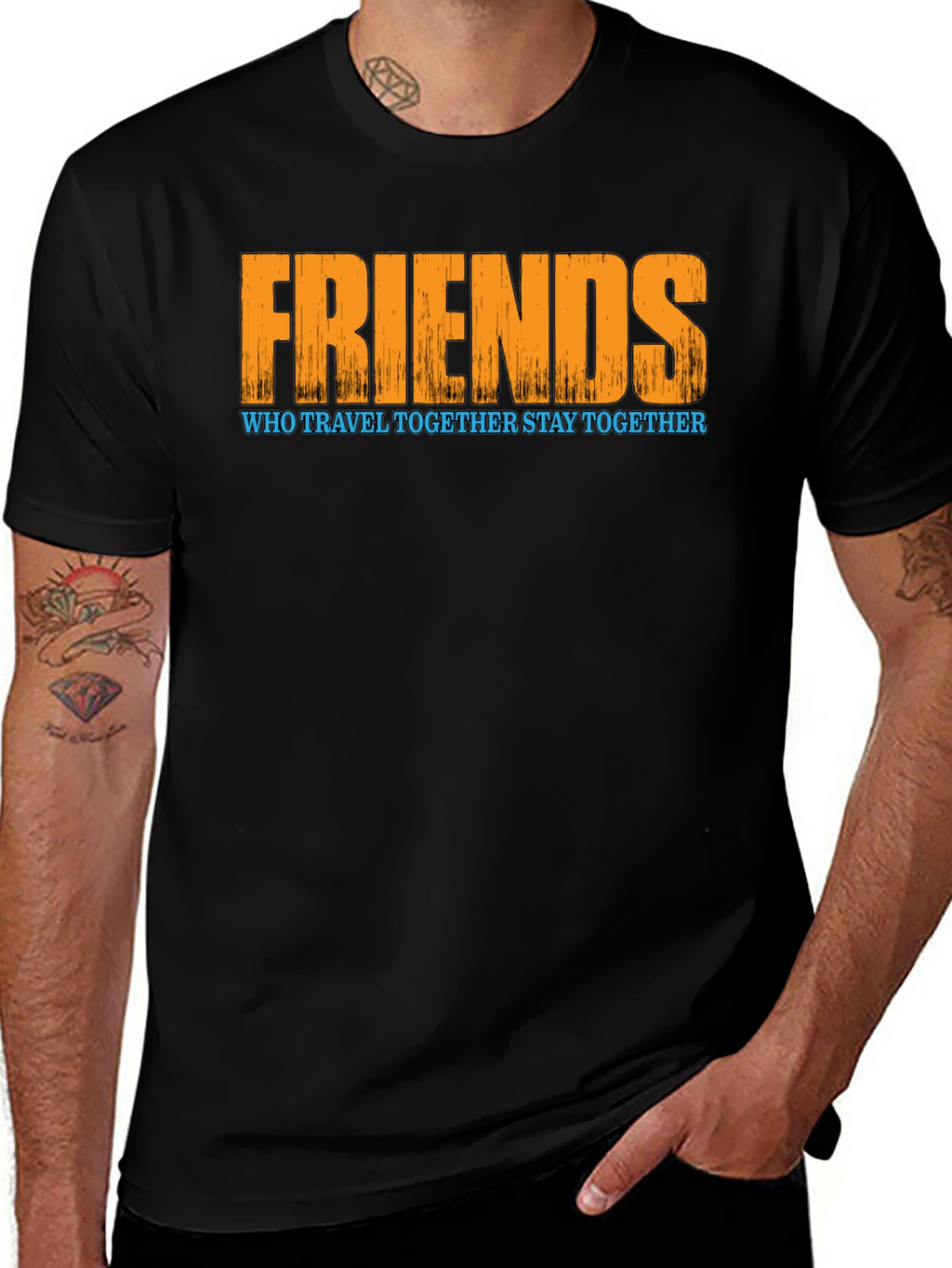 Friends Travel Together T-Shirt - Black Graphic Tee