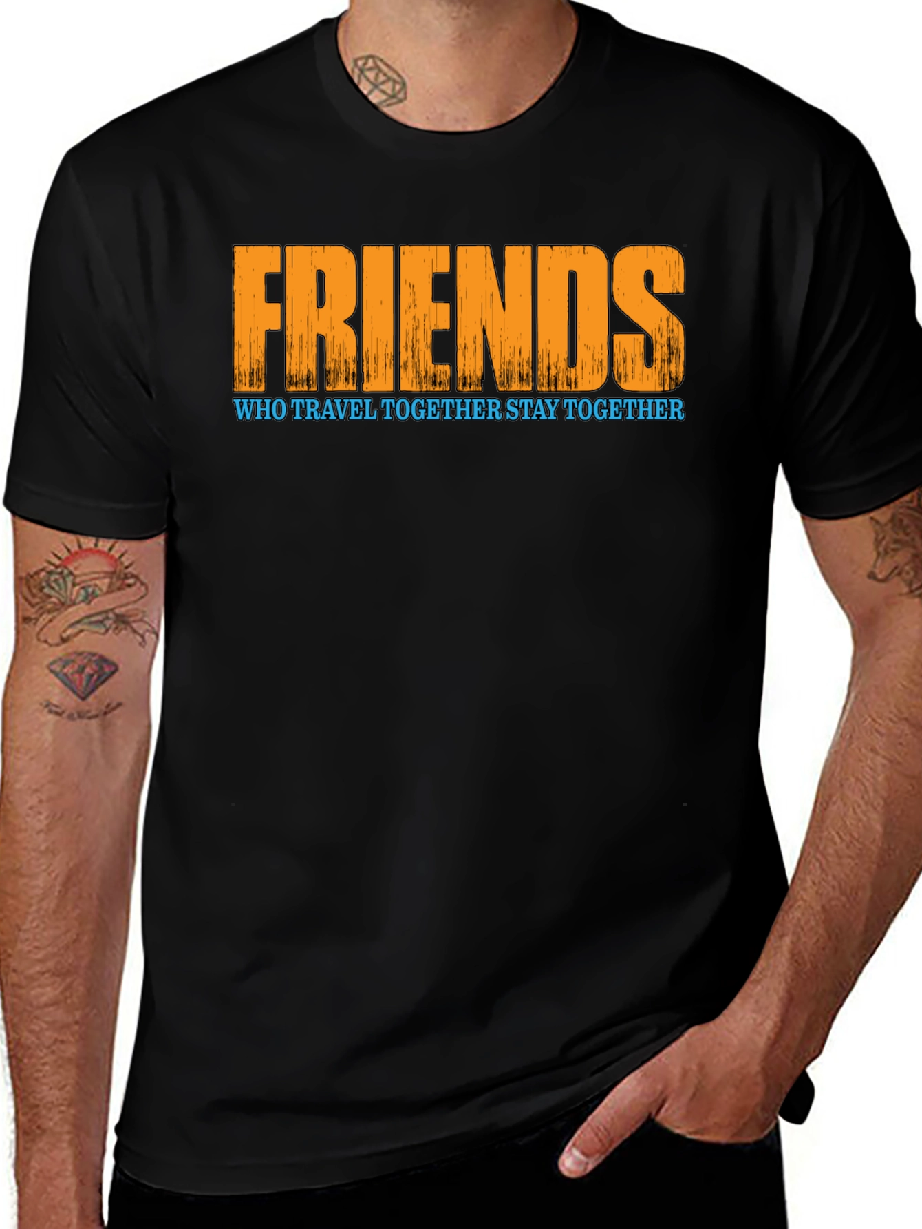Friends Travel Together T-Shirt - Black Graphic Tee