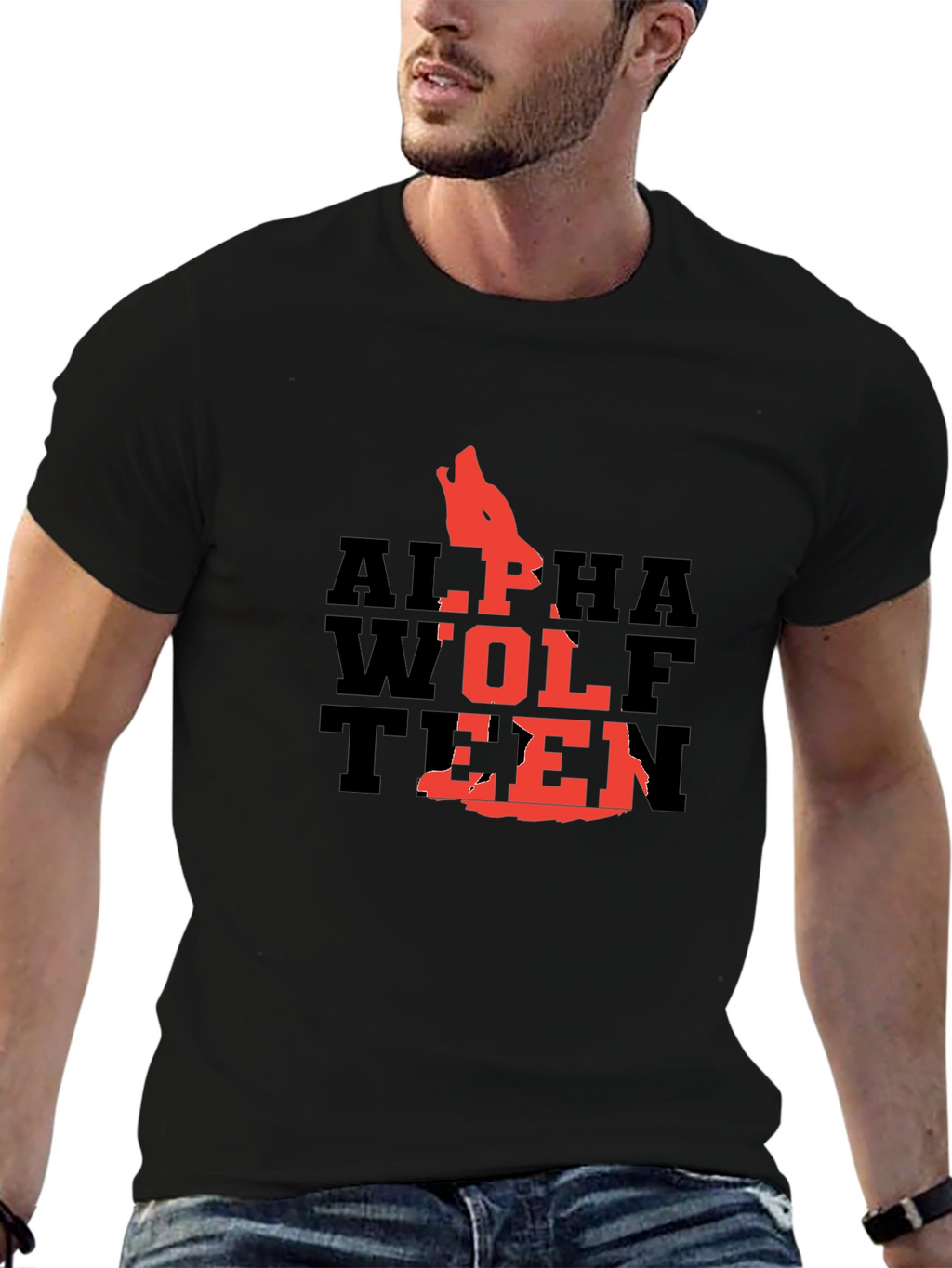 Alpha Wolf Teen Graphic T-Shirt - Black