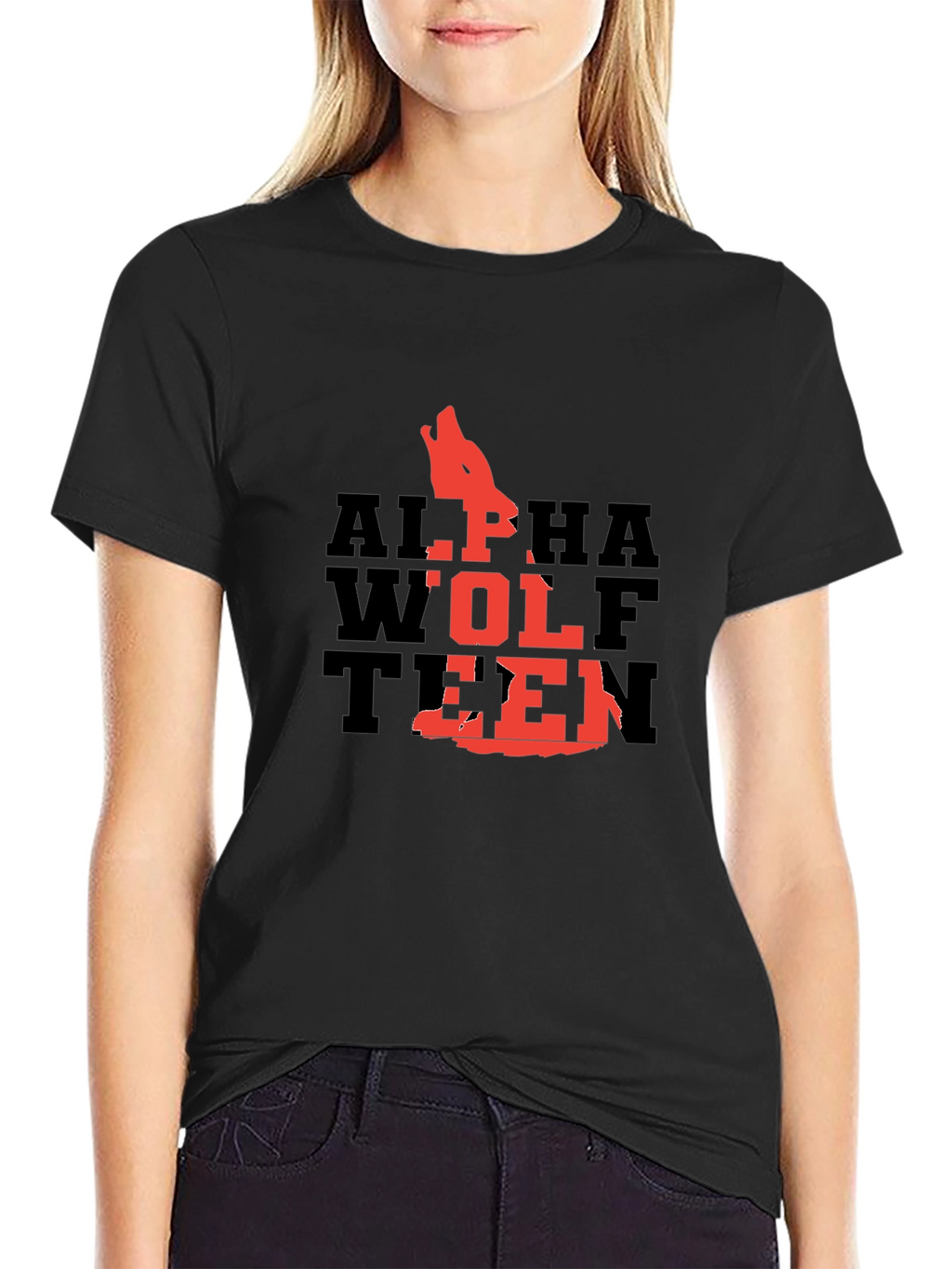 Alpha Wolf Teen Graphic T-Shirt - Black