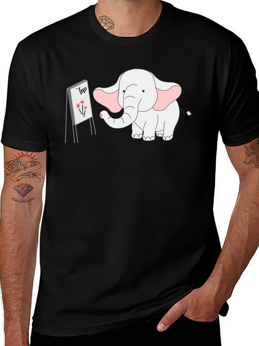 Elephant Artist Graphic Tee - Cute Cartoon Design
