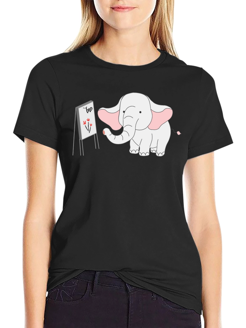 Elephant Artist Graphic Tee - Cute Cartoon Design