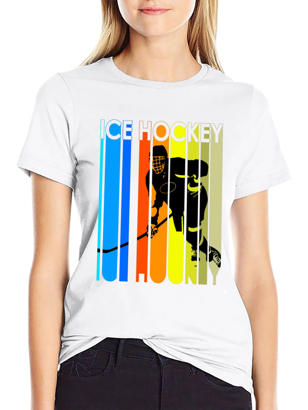 Ice Hockey Graphic Tee - Retro Style Black T-Shirt