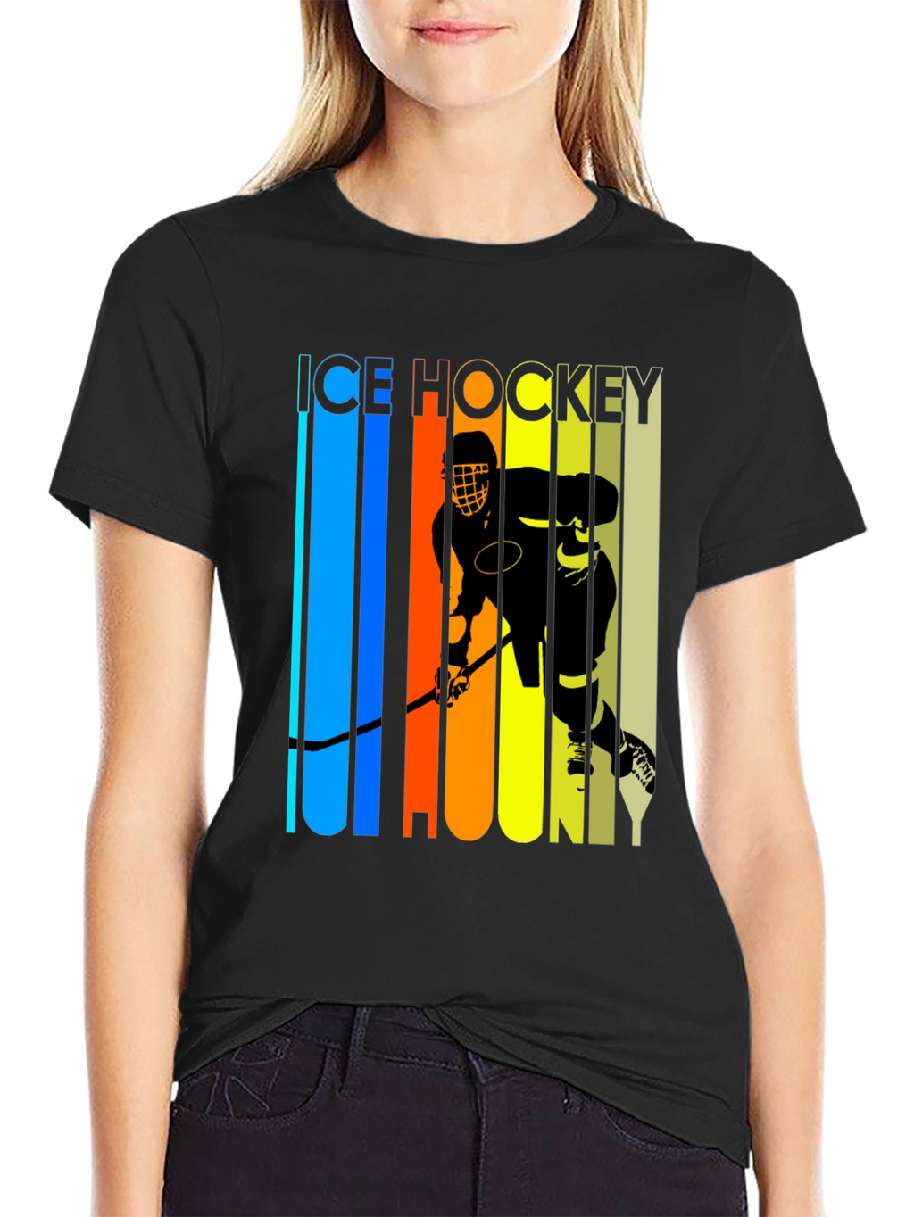 Ice Hockey Graphic Tee - Retro Style Black T-Shirt
