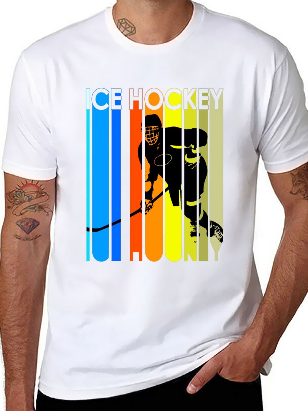 Ice Hockey Graphic Tee - Retro Style Black T-Shirt