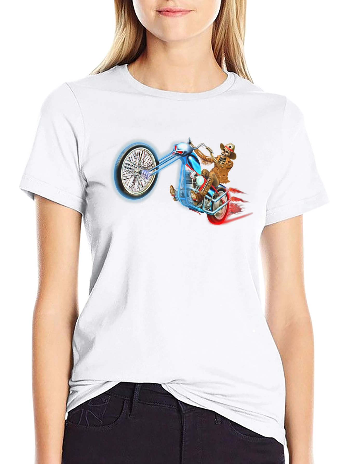 Skeleton Biker T-Shirt - Black Motorcycle Rider Tee