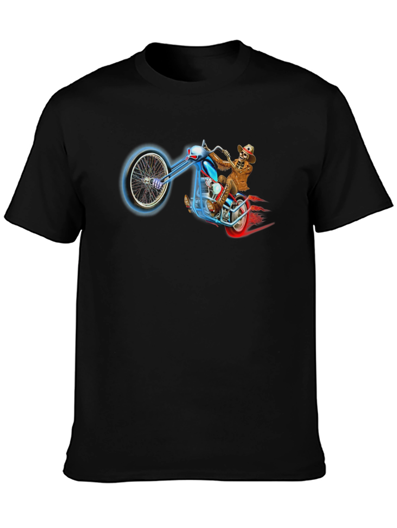 Skeleton Biker T-Shirt - Black Motorcycle Rider Tee