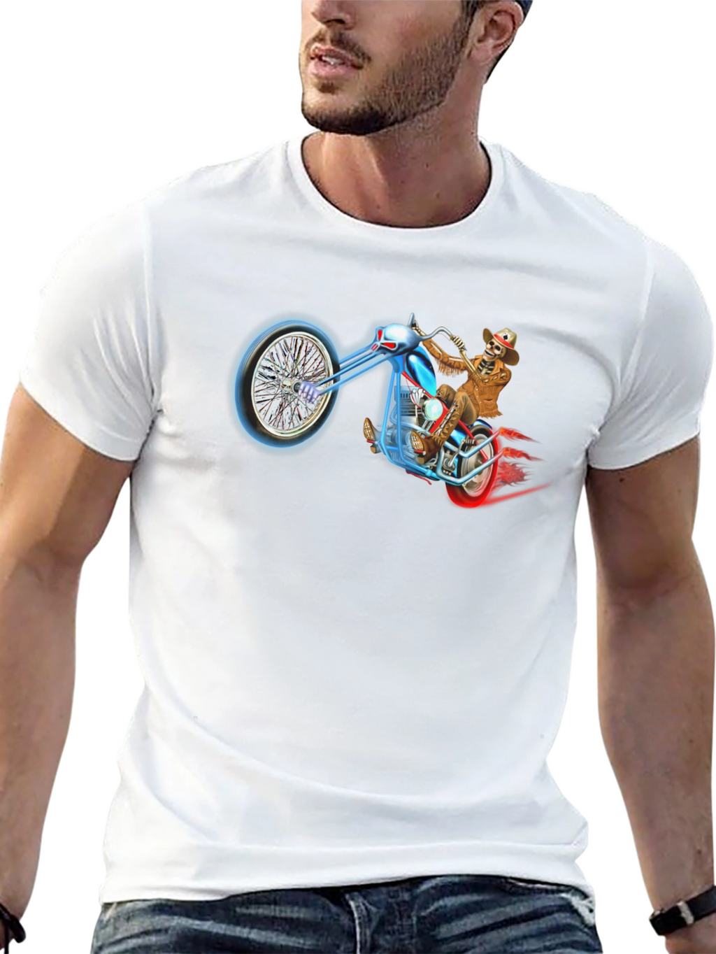 Skeleton Biker T-Shirt - Black Motorcycle Rider Tee