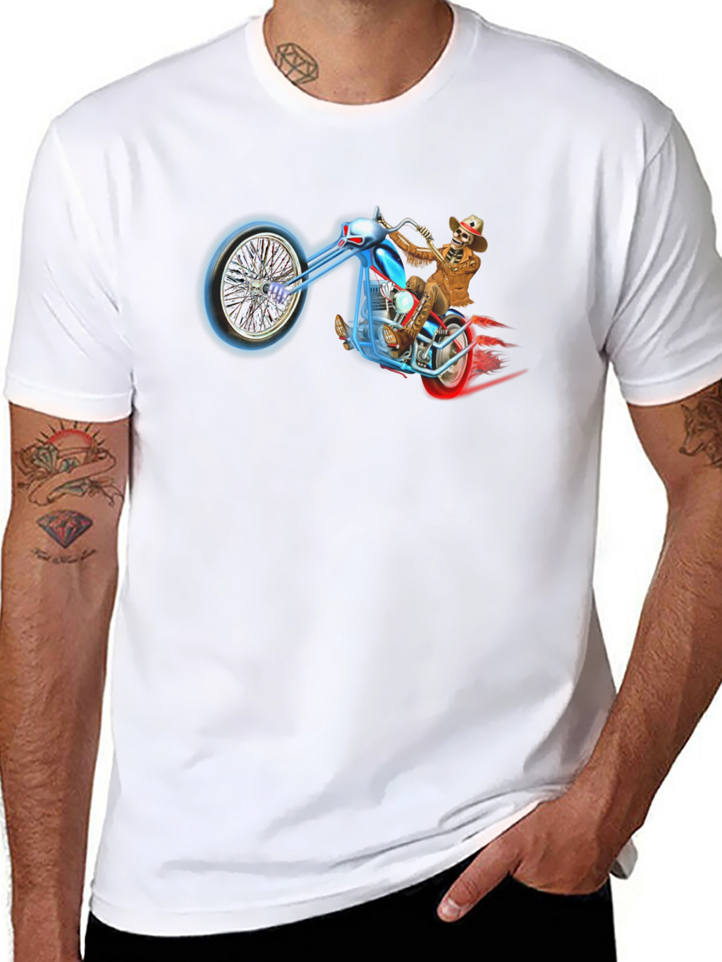 Skeleton Biker T-Shirt - Black Motorcycle Rider Tee