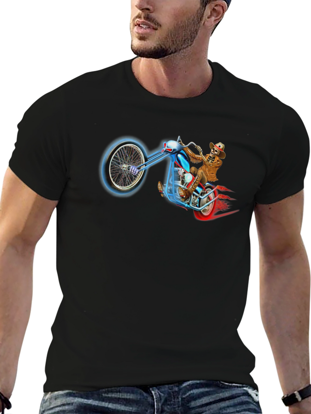 Skeleton Biker T-Shirt - Black Motorcycle Rider Tee