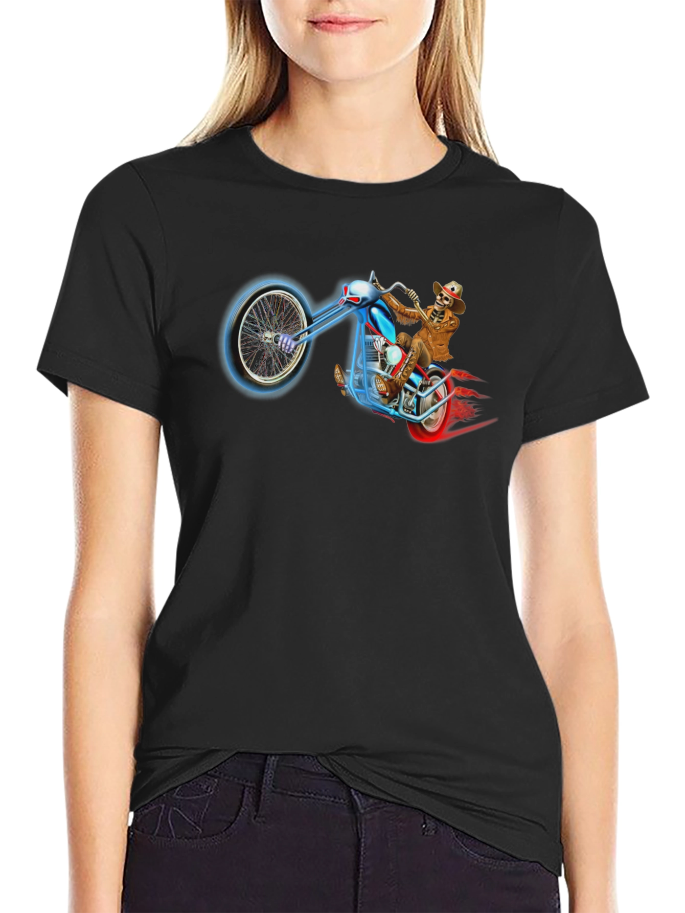 Skeleton Biker T-Shirt - Black Motorcycle Rider Tee