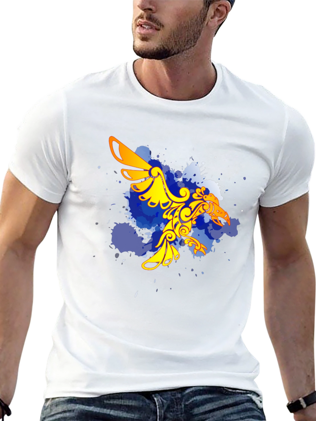 Stylish Black T-Shirt with Unique Bird Design