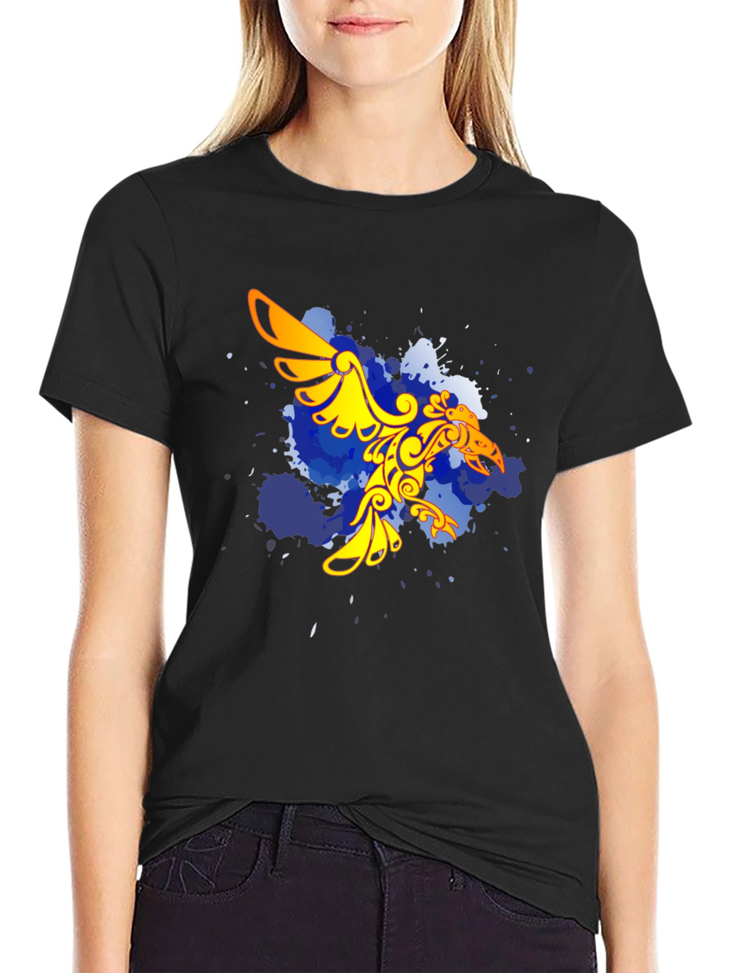 Stylish Black T-Shirt with Unique Bird Design