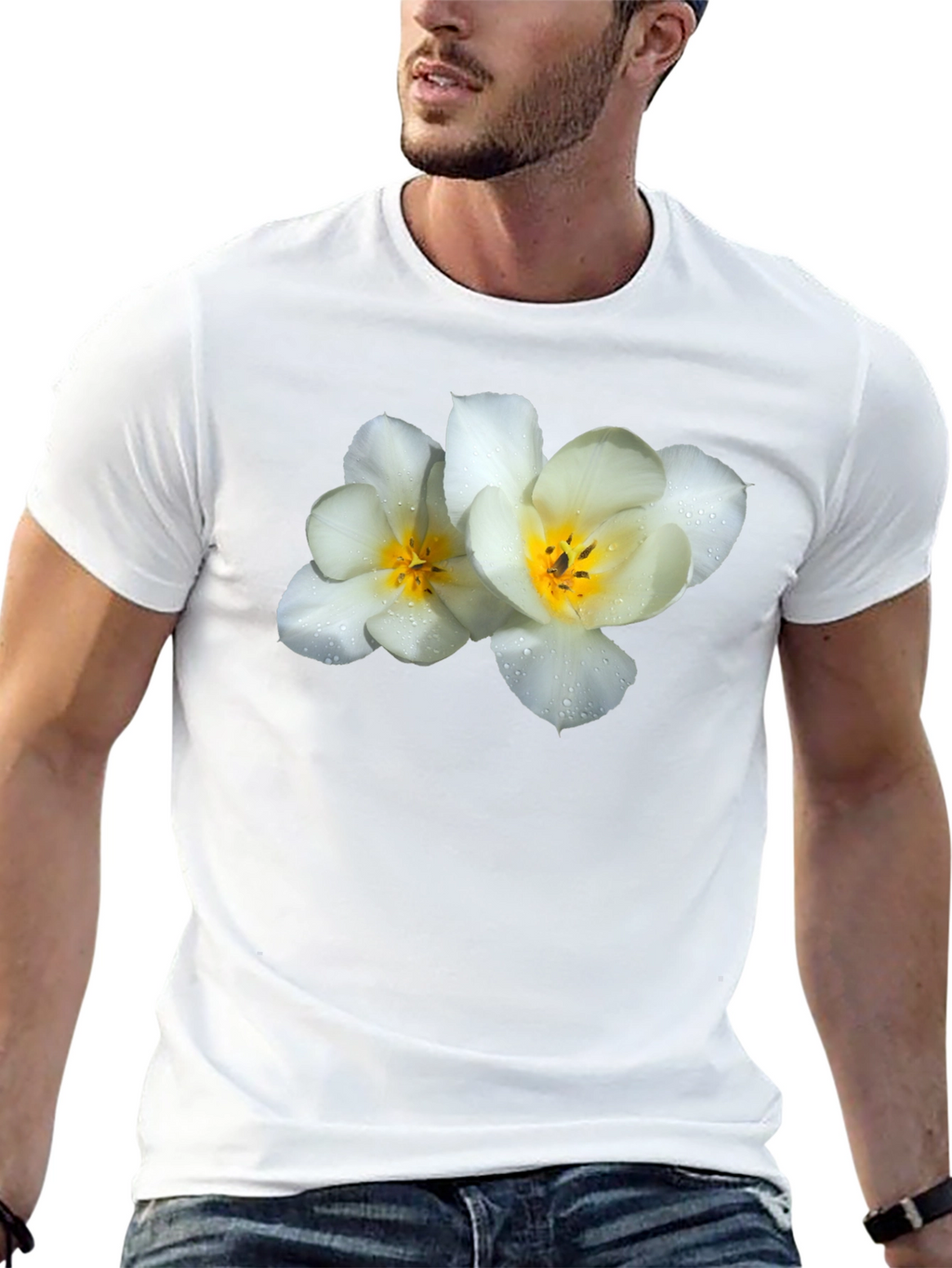 Floral Graphic Tee - White Flowers on Black