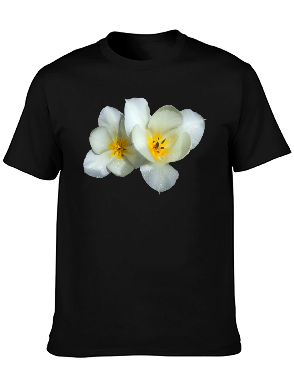 Floral Graphic Tee - White Flowers on Black